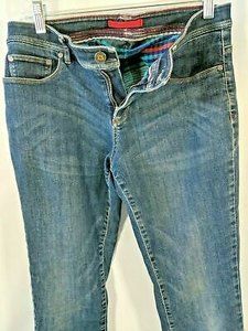 LL Bean Plaid Flannel Lined Jeans Women's Relaxed Sz 8R Blue Warm 90 Reflective